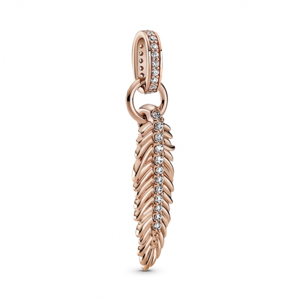 14K Rose Gold-Plated Sparkling Feather Dangle Charm with Clear Zirconia