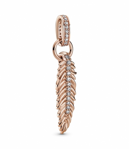14K Rose Gold-Plated Sparkling Feather Dangle Charm with Clear Zirconia