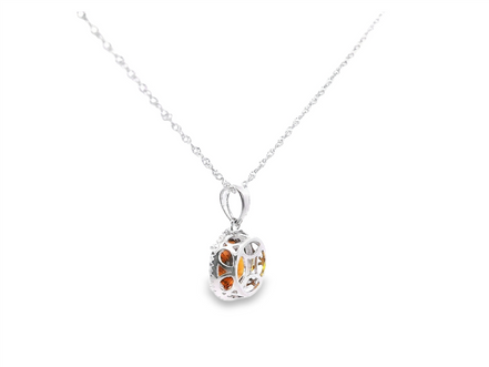 14K White Gold Diamond And Citrine Pendant Necklace