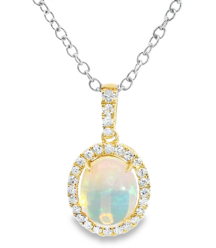 14K Gold Two-Tone Opal and Diamond Pendant Necklace