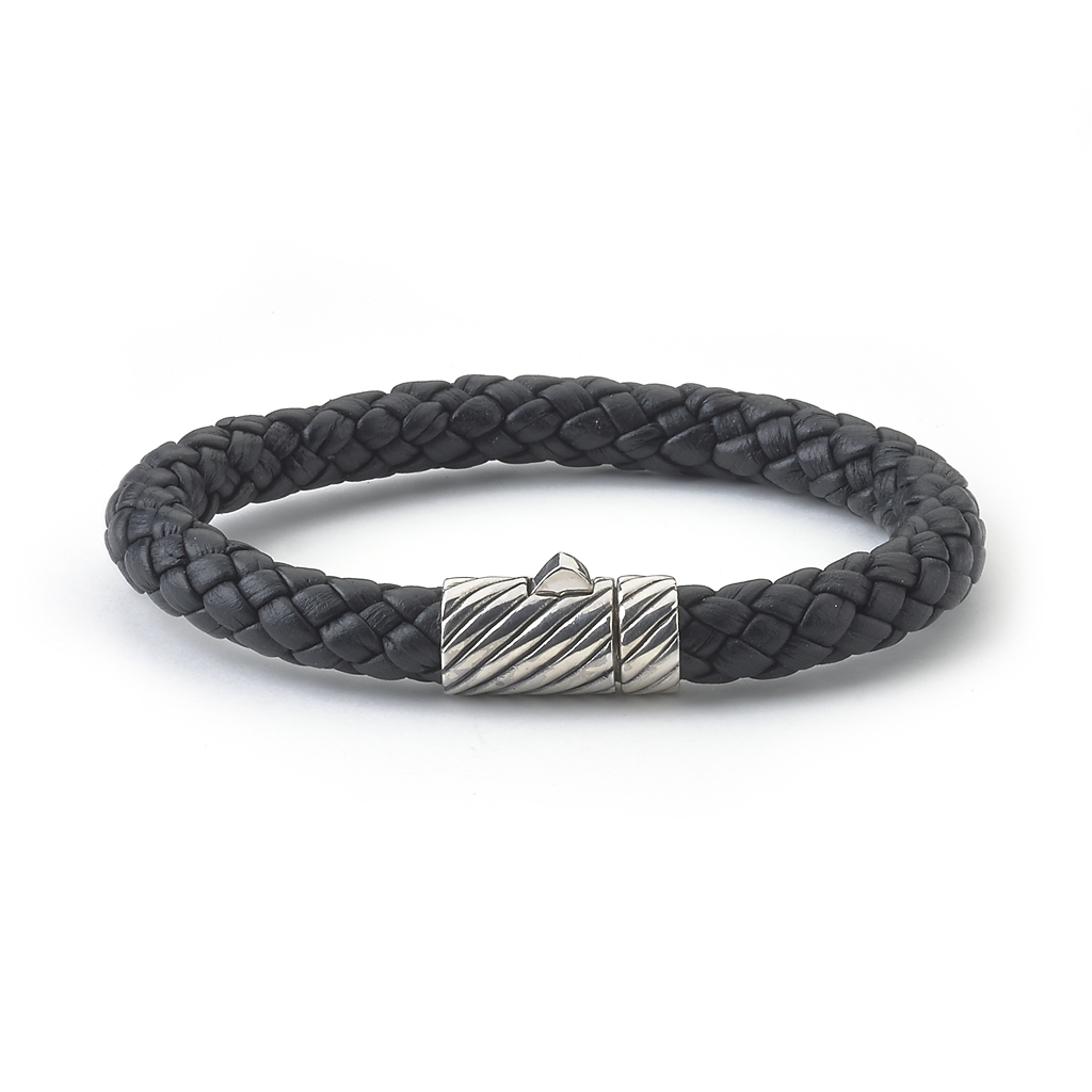 Samuel B Men's Sterling Silver Tali Black Leather Bracelet