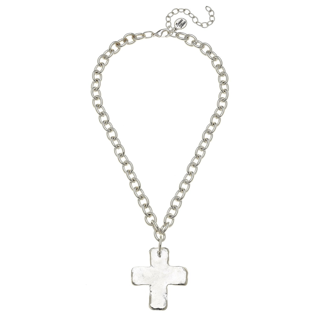 Susan Shaw Silver Solid Cross Necklace