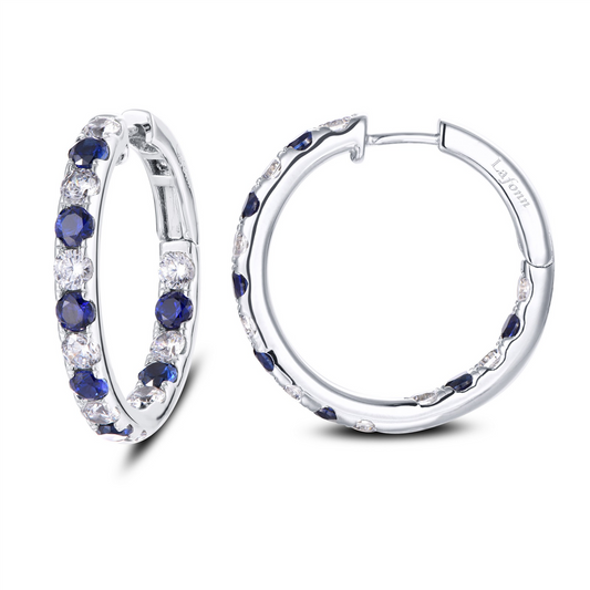 LaFonn Simulated Diamond and Sapphire Inside Out Hoop Earrings