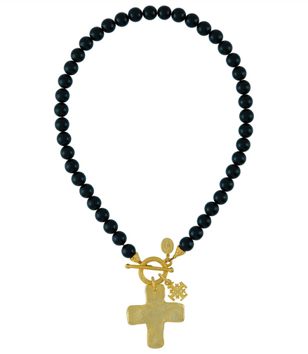 Susan Shaw Double Cross Onyx Necklace