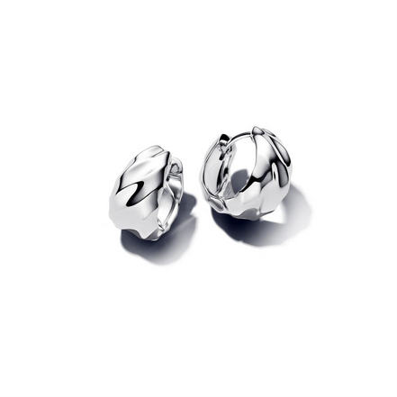 Pandora Rippled Small Hoop Sterling Silver Earrings