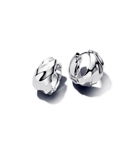 Pandora Rippled Small Hoop Sterling Silver Earrings