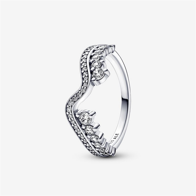 Pandora Timeless Sparkling Asymmetric Wave Ring Size 7