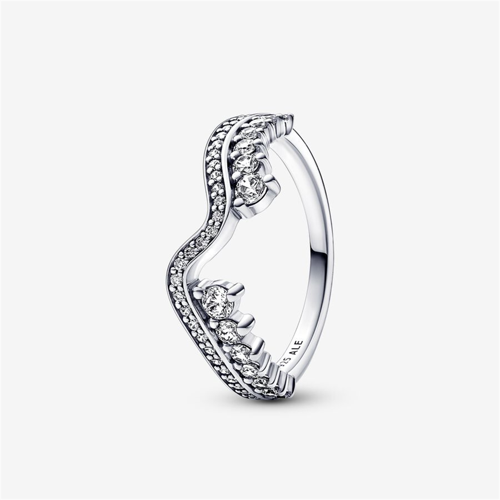 Pandora Timeless Sparkling Asymmetric Wave Ring Size 7
