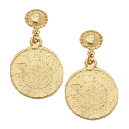 Susan Shaw Triple Gold Plated Greek Coin Dangle Earrings