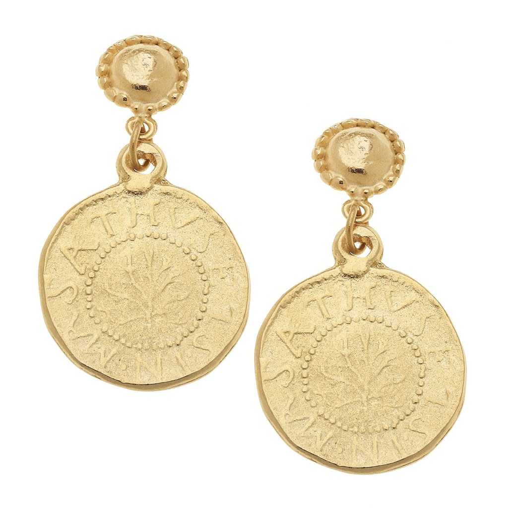 Susan Shaw Triple Gold Plated Greek Coin Dangle Earrings