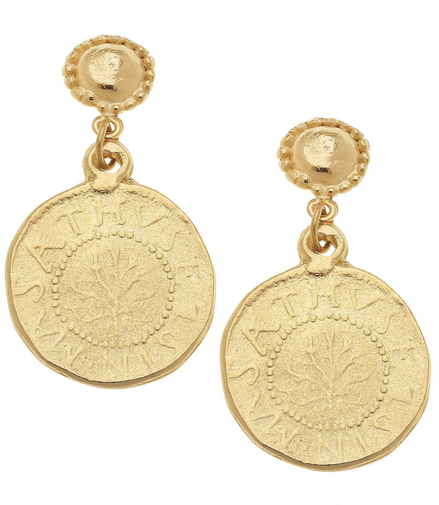 Susan Shaw Triple Gold Plated Greek Coin Dangle Earrings