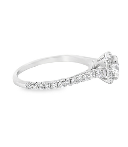 14K White Gold And 0.93 CTW Diamond Halo Engagement Ring
