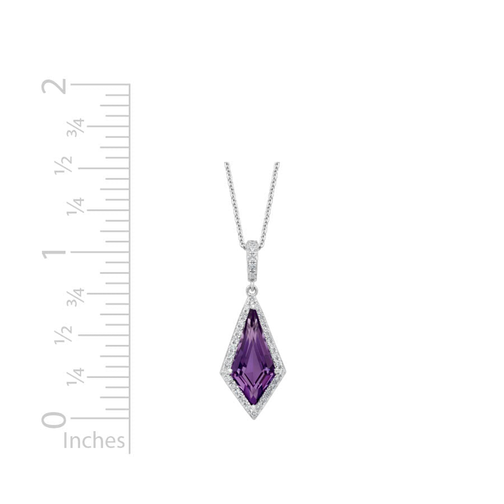 14K White Gold Amethyst And Diamond Kite Shaped Pendant Necklace