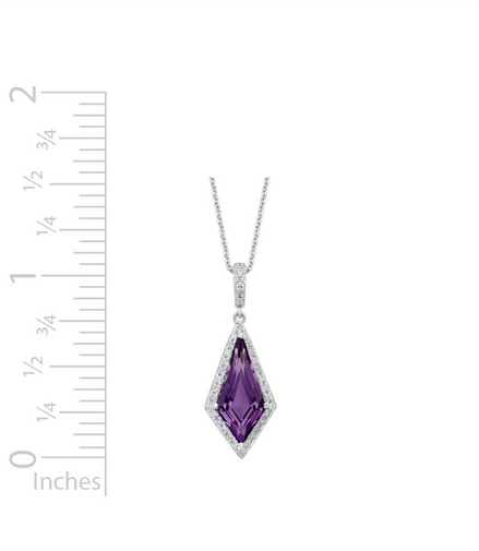 14K White Gold Amethyst And Diamond Kite Shaped Pendant Necklace