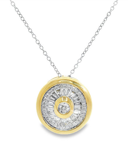 14K Two-Tone Gold And Circlular Diamond Pendant Necklace