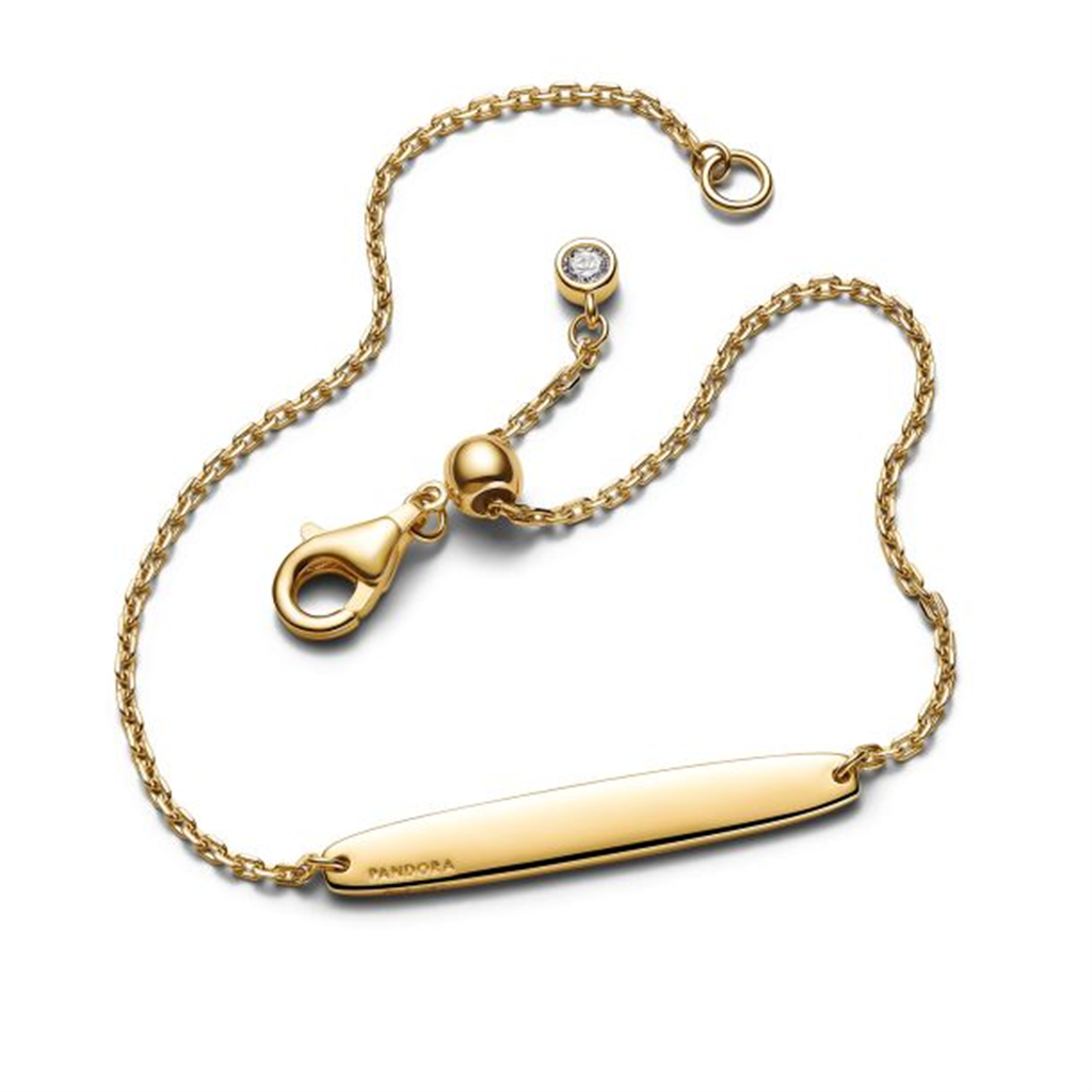 Pandora Engravable Bar Gold-Plated Chain Bracelet Size 18