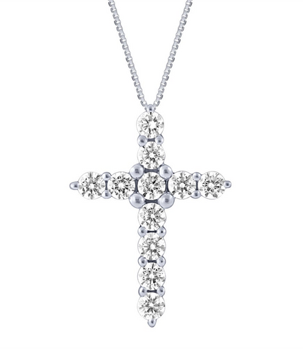 14K White Gold 1 CT Diamond Cross Necklace