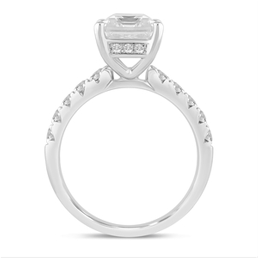 14K White Gold 4.5 CTTW Emerald Cut Semi-Mount Engagement Ring
