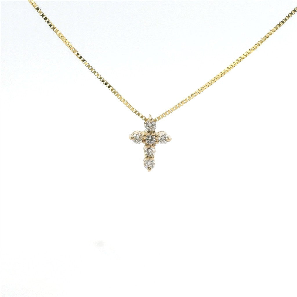 14K Yellow Gold .12CTW Diamond Cross Necklace