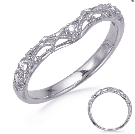 14K White Gold And Diamond Curved Web Miligrained Wedding Band