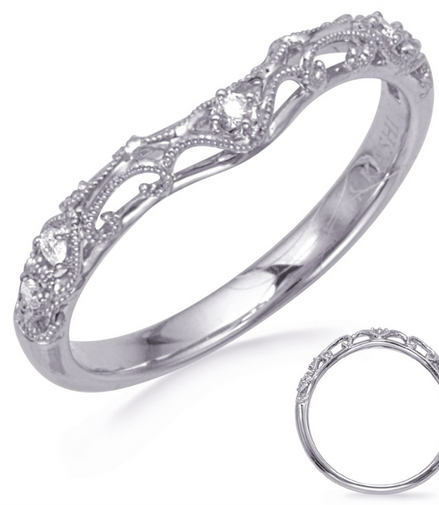 14K White Gold And Diamond Curved Web Miligrained Wedding Band