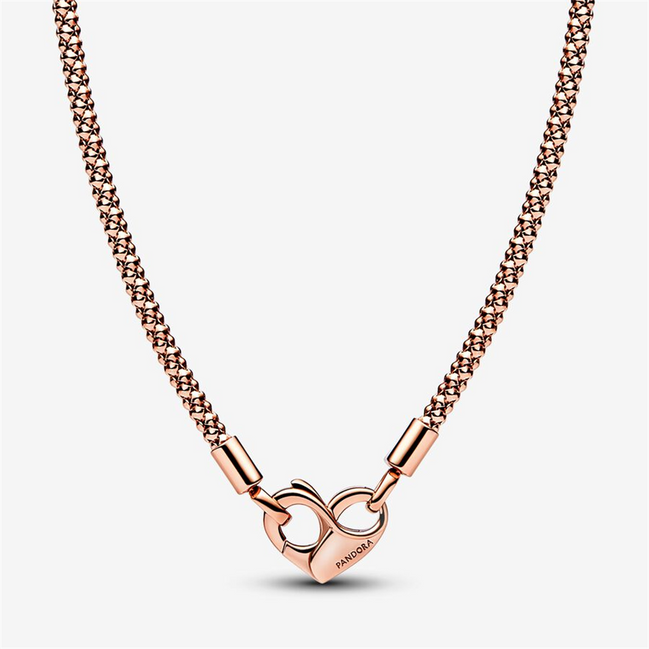 Pandora Moments Rose Heart Clasp Studded Chain Necklace 45 cm