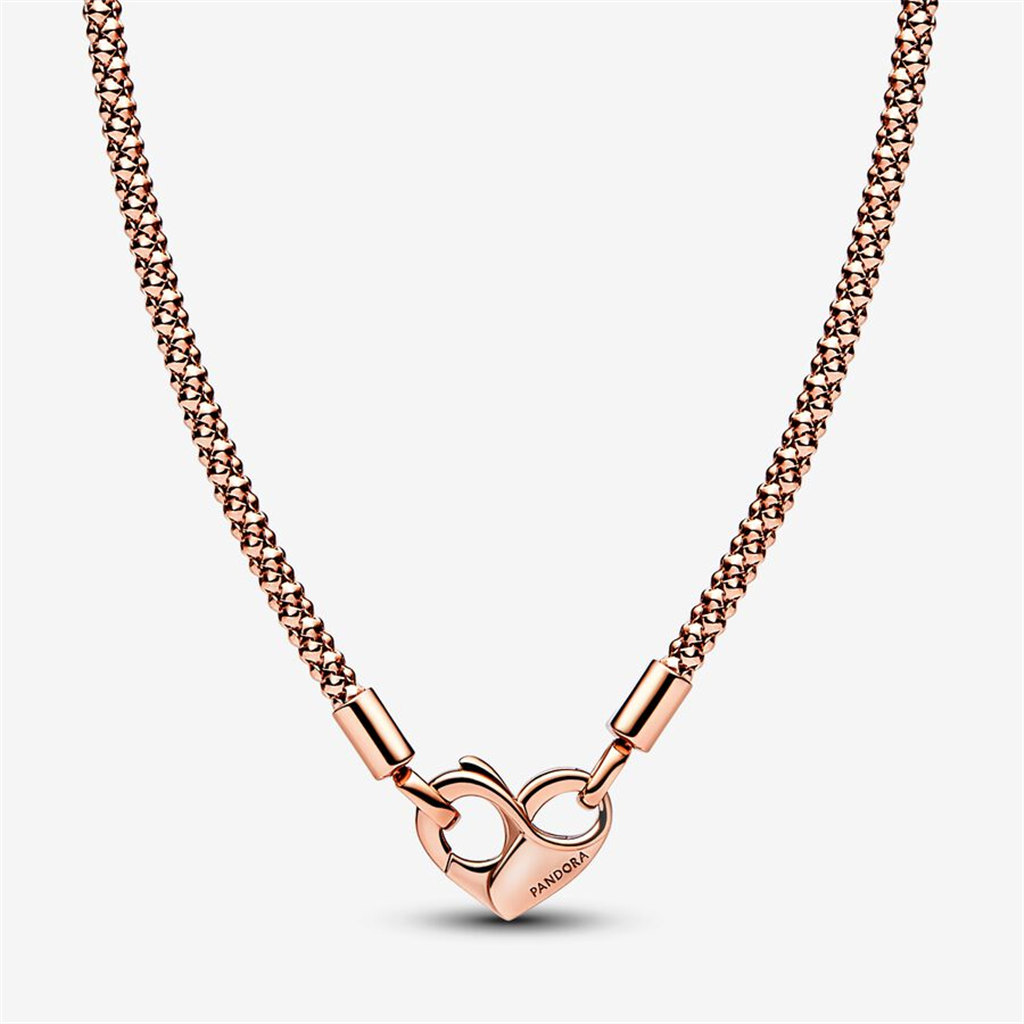 Pandora Moments Rose Heart Clasp Studded Chain Necklace 45 cm