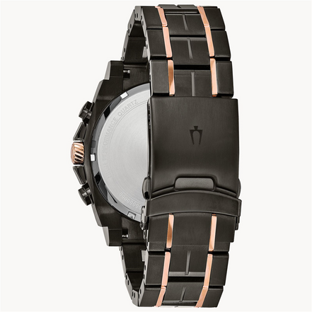 Bulova Men's Icon Precisionist Rose Gold Tone Black Diamond Dial Watch