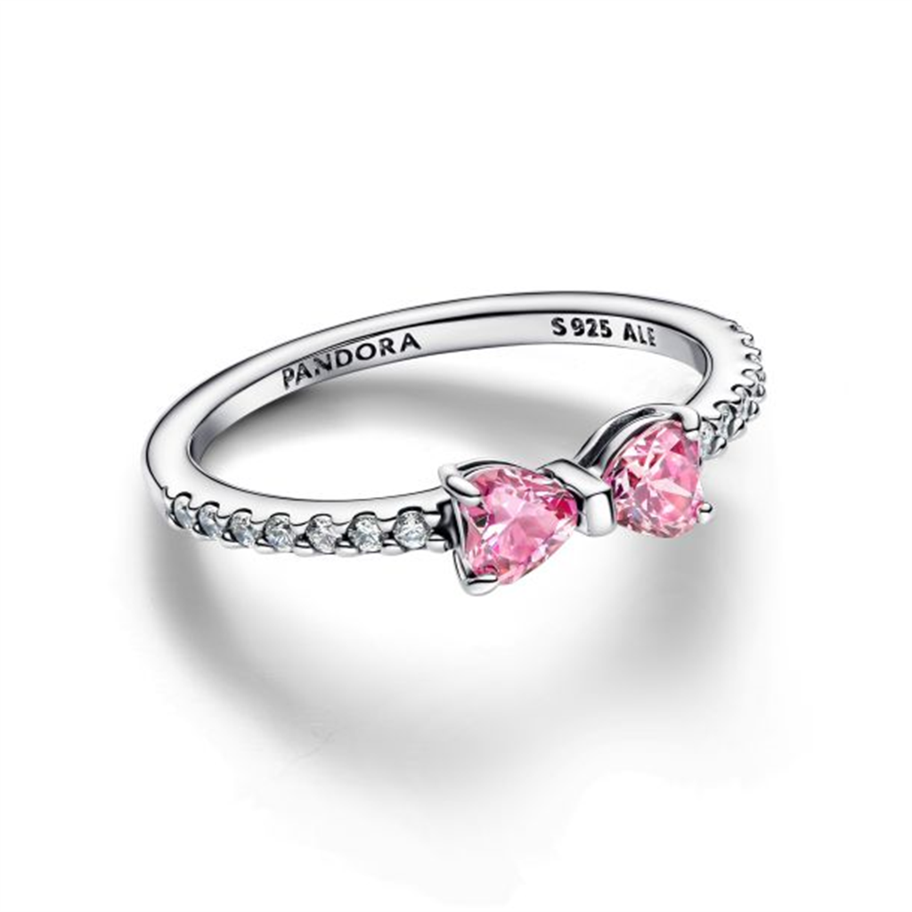 Pandora Timeless Sparkling Pink Bow Ring Size 8.5