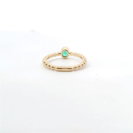 14K Yellow Gold And 0.35 Ct Oval Shaped Emerald Beaded Stackable Fashion Ring