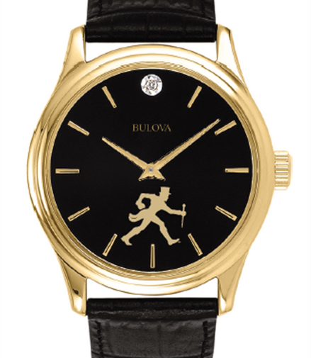 Bulova Men's Wake Forest "Walking Deac" Gold Plated And Diamond Accent Black Dial Watch