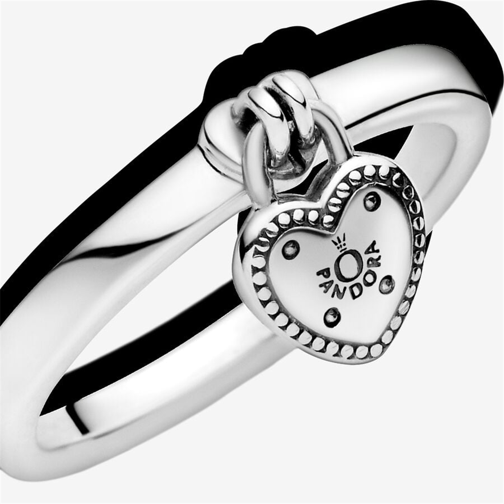 Pandora Moments Love Lock Heart Shaped Padlock Ring Size 7.5