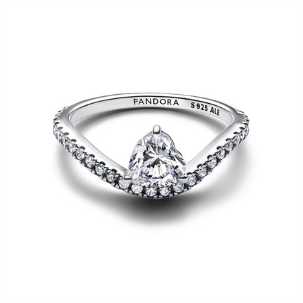 Pandora Timeless Wavy Pavé Heart Ring Size 7