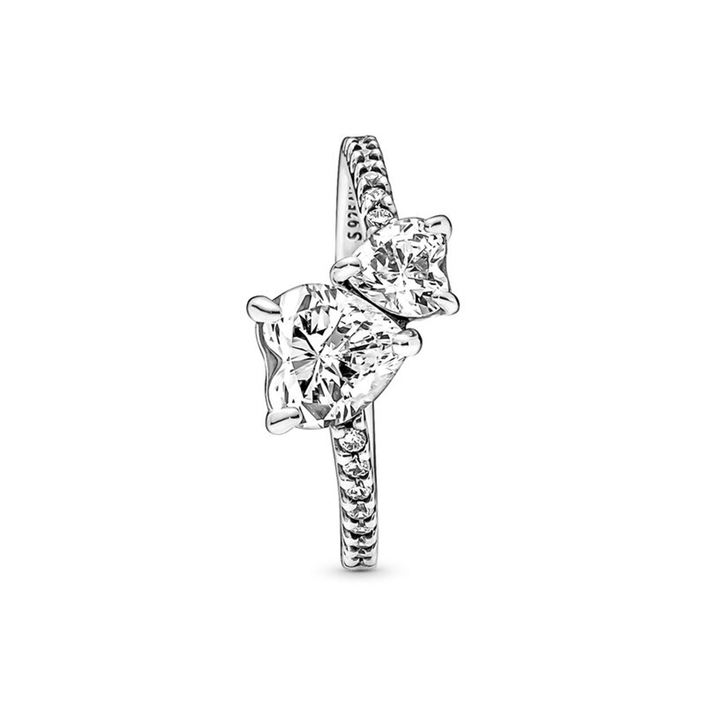 Pandora Timeless Double Heart Sparkling Ring Size 6