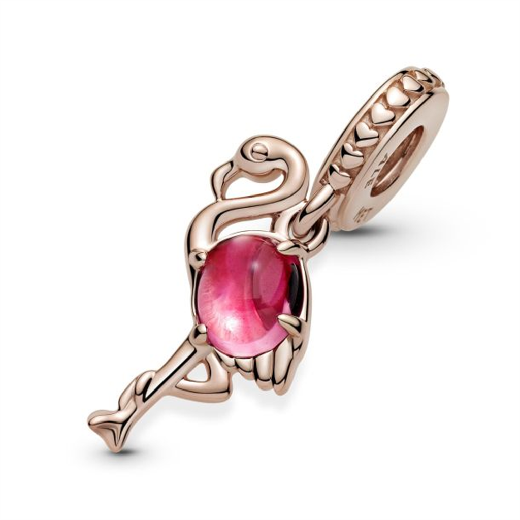 Pandora Pink Murano Glass Flamingo Dan, Rose Gold-Platedgle Charm