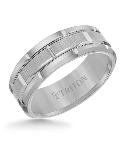 Triton 14K White Gold Tungsten Carbide Bevel Edge Comfort Fit Band Size 10
