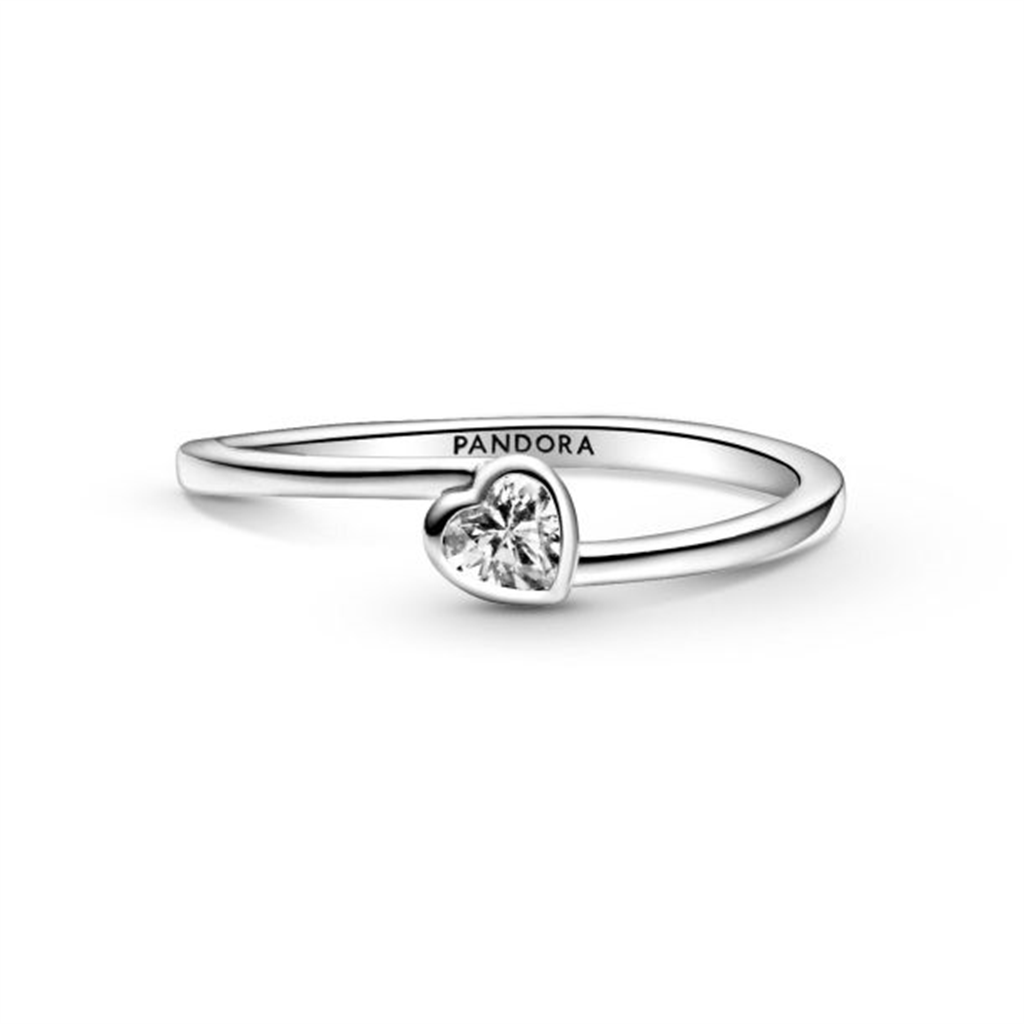 Pandora Moments Clear Tilted Heart Solitaire Ring Size 7