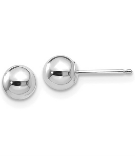 14K White Gold Polished Ball Post Earrings