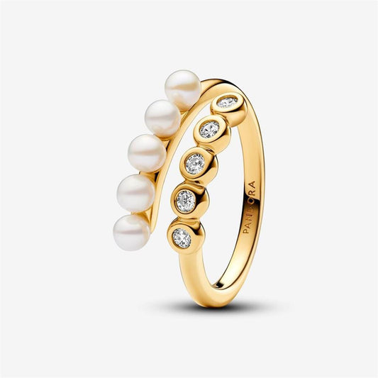 Pandora Timeless Treated Freshwater Cultured Pearls & Stones Open Ring Size 6