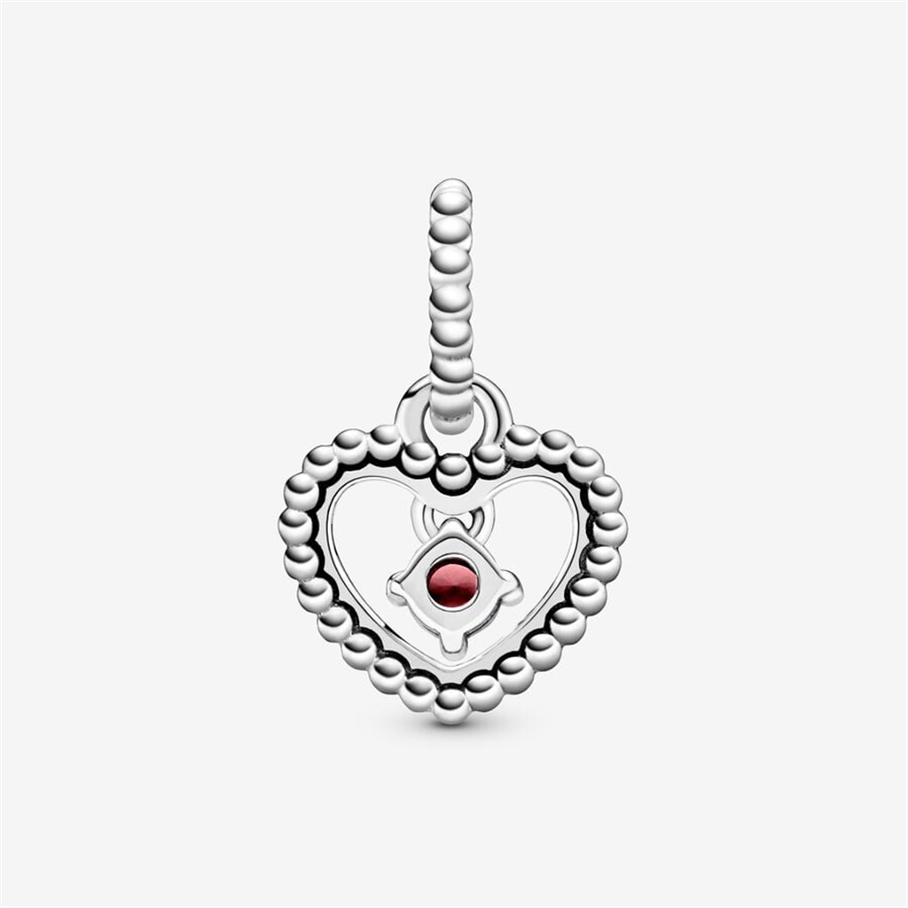 Pandora Moments July Blazing Red Beaded Heart Dangle Charm