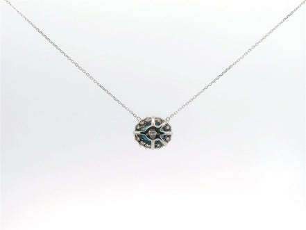14K White Gold Sapphire and Diamond Oval Shaped East/West Pendant Necklace
