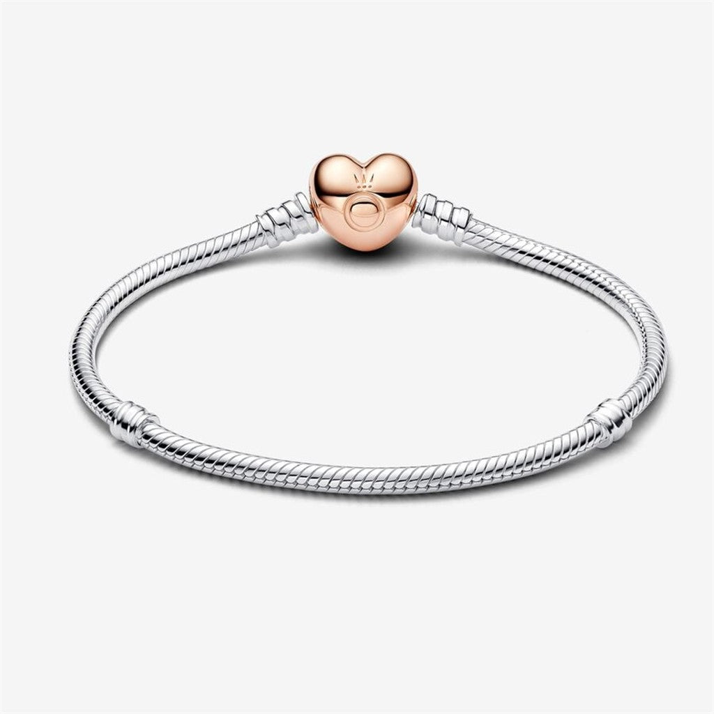 Pandora Moments Rose Heart Clasp Snake Chain Bracelet Size 17