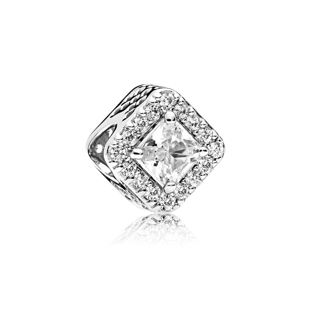 Pandora Moments Sterling Silver Square Sparkle Halo Charm W/Clear Cz's