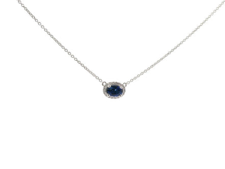 18K White Gold Sapphire East/West Diamond Pendant Necklace