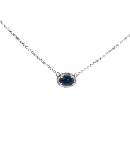 18K White Gold Sapphire East/West Diamond Pendant Necklace