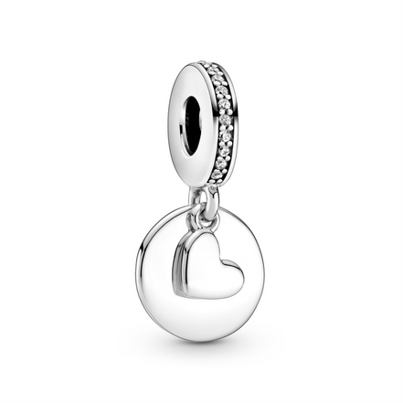Pandora Moments Engravable Disk and Heart Dangle Charm