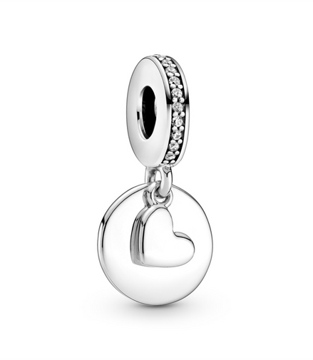 Pandora Moments Engravable Disk and Heart Dangle Charm