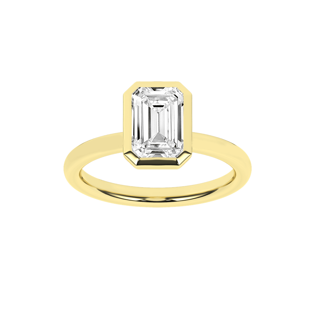 Revelation 14K Yellow Gold Bezeled Emerald Cut Lab Grown Diamond Engagement Ring