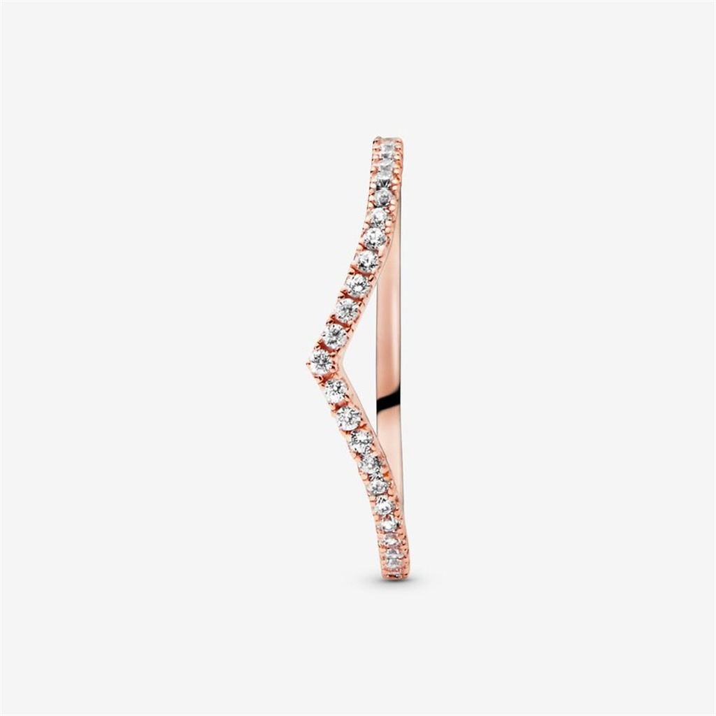 Pandora Timeless Pink Sparkling Wishbone Ring Size 9