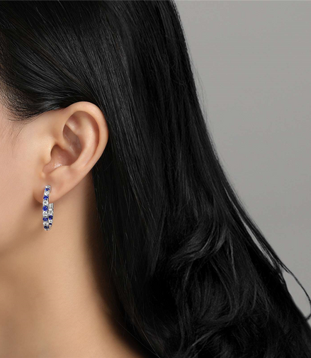 Lafonn 3.52 CTW Simulated Diamond and Sapphire Inside Out Hoop Earrings